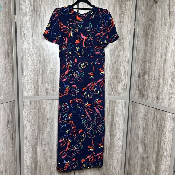 Sugar Lips Maxi Dress Deep Slit Short Sleeves Navy Floral Print Size M - Picture 1 of 10